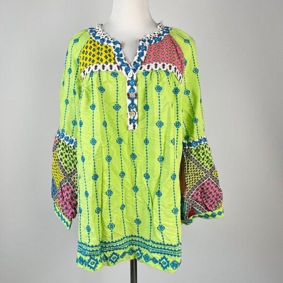 NWOT John Mark Embroidered Woven Multi Patchwork Tunic Top Blouse Shirt Size 3X - Picture 2 of 13